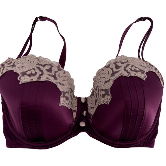 Adore Me Purple & White Satin Lace Padded Push-Up Bra Size 34F - Picture 1 of 8